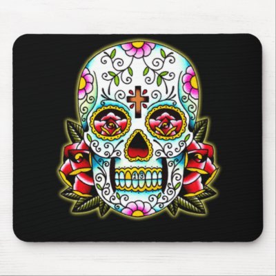 Sugar Skull w/ flowers Mouse Pads by Keldug