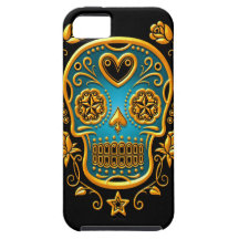 Sugar Skull with Roses, yellow and blue iPhone 5 Cases