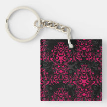 Sultry Flaming Pink and Black Floral Damask