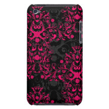 Sultry Flaming Pink and Black Floral Damask iPod Touch Cases