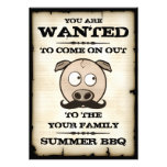 Summer BBQ Mustache Pig Wanted Invitations
