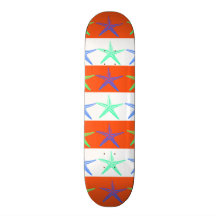 Summer Beach Theme Starfish on Orange Stripes Skate Board