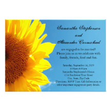 Summer Blue Sky, Yellow Sunflower Engagement Party Custom Invites