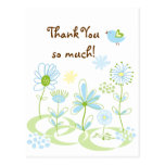 Summer Flowers and Blue Bird Thank You Postcard postcards