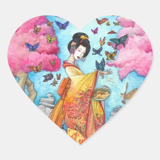 Summer Maiko Geisha Butterfly Heart Sticker