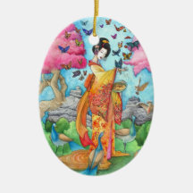 Summer Maiko Ornament, Geisha Butterfly & Peacocks