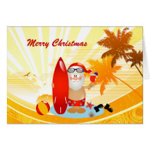 Summer Surfing Santa Greeting Cards