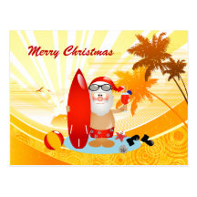 Summer Surfing Santa Post Card