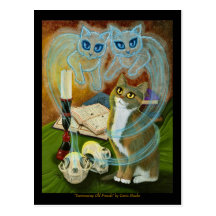 Summoning Old Friends, Ghost Cat Art Postcard
