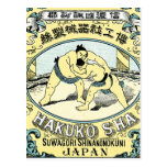 Sumo Wrestlers ~ Vintage Japanese Silk Label Postcards