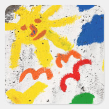 Sun face with seagulls square sticker