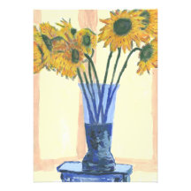 Sun Flowers in a Blue Vase Personalized Invites