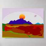 sun sets on mountain-top print