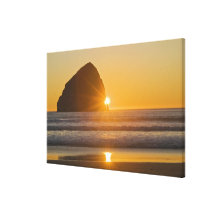 Sunburst And Haystack Rock At Cape Kiwanda Gallery Wrapped Canvas