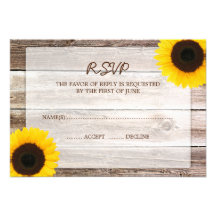 Sunflower Barn Wood Wedding RSVP Response Card Personalized Invitation