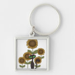 Sunflower Black Cat Keychain