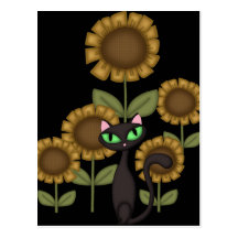 Sunflower Black Cat Post Cards
