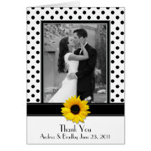 Sunflower Black White Polka Dot Wedding Thank You Greeting Card