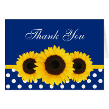 Sunflower Blue and White Polka Dot Thank You Cards