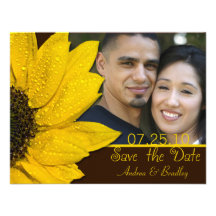Sunflower Brown Photo Wedding Save the Date Card Personalised Announcements