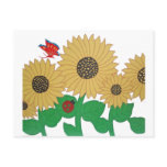 Sunflower, Butterfly and a Ladybug on a Bright Sum Post Cards