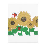 Sunflower, Butterfly and a Ladybug on a Bright Sum Postcard