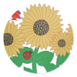 Sunflower, Butterfly and a Ladybug on a Bright Sum Sticker