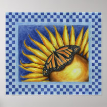 Sunflower Butterfly Folk Art Poster Print