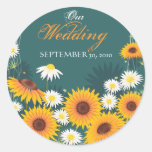 Sunflower Daisy Save The Date Wedding Announcement Round Sticker