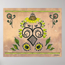 Sunflower Folk Pattern Print