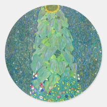 Sunflower, Gustav Klimt Vintage Floral Art Nouveau Round Stickers