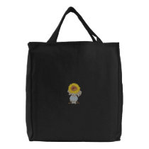 Sunflower In Vase Embroidered Tote Bag