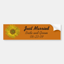 Sunflower Just Married Wedding Bumper Sticker