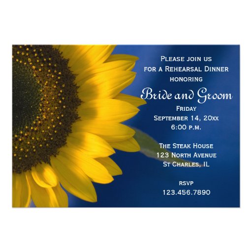 Sunflower on Blue Rehearsal Dinner Invitation