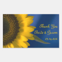 Sunflower on Blue Wedding Thank You Stickers