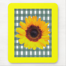 Sunflower on Green Lace Gingham Mousepads