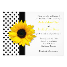 Sunflower Polka Dots Black White Yellow Wedding Announcement