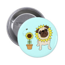 Sunflower Pug Buttons - customisable