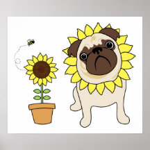 Sunflower Pug Posters and Prints