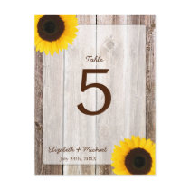 Sunflower Rustic Barn Wood Wedding Table Number