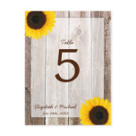 Sunflower Rustic Barn Wood Wedding Table Number postcards