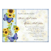Sunflower Swirl Floral Frame Blue Butterfly Invite
