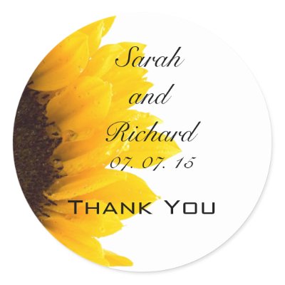 Sunflower Thank You Wedding Favor Stickers By Blissfulwedding