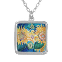 Sunflower Watercolor Art Custom Necklace