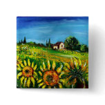 SUNFLOWERS AND COUNTRYSIDE IN TUSCANY buttons