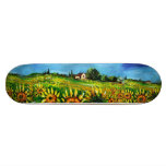 SUNFLOWERS AND COUNTRYSIDE IN TUSCANY, green skateboards