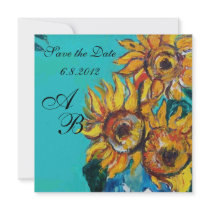 SUNFLOWERS Monogram ,yellow turquase blue green