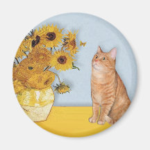 Sunflowers - Orange Tabby cat 46 Refrigerator Magnet