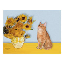 Sunflowers - Orange Tabby cat 46 Postcard