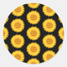 Sunflowers Pattern on Black. Round Sticker
